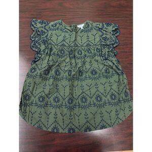 Crown & Ivy Olive Green Blouse with Flutter Sleeve Size Medium